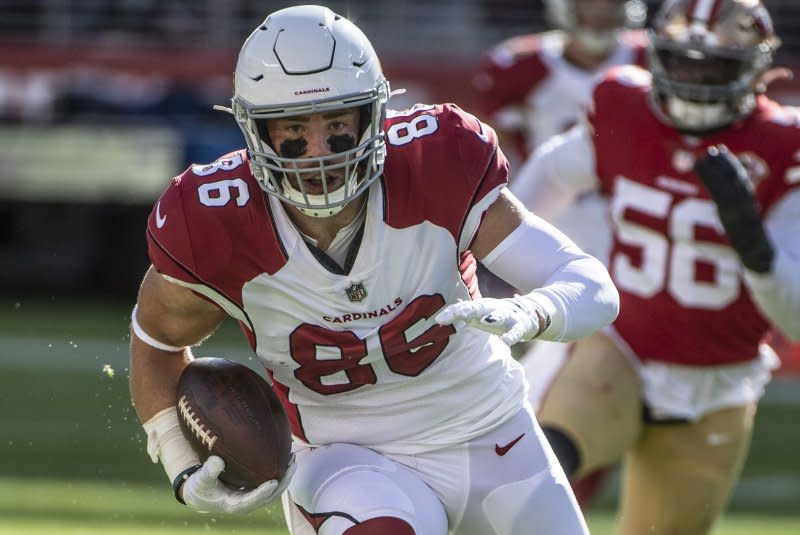 Former Arizona Cardinals tight end Zach Ertz agreed to terms with the Washington Commanders. File Photo by Terry Schmitt/UPI