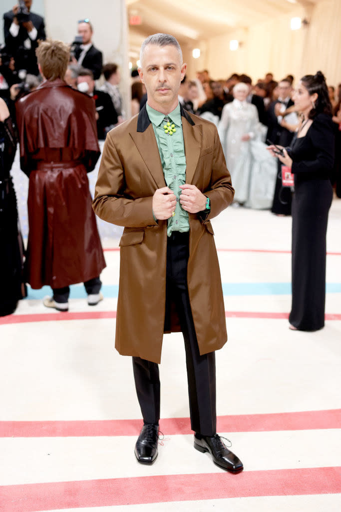 Jeremy Strong attends The 2023 Met Gala in a colorful suit