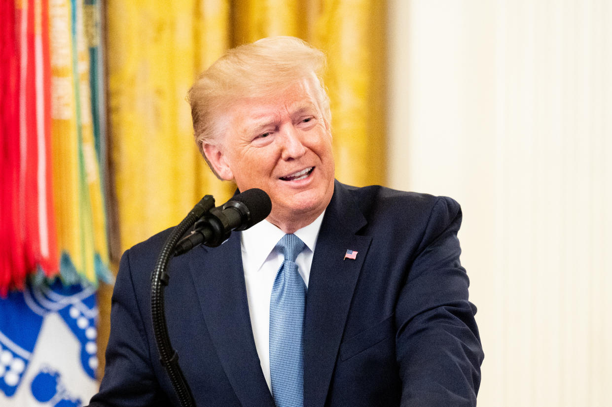 October 30, 2019 - Washington, DC, United States: President Donald Trump at the White House Medal of Honor Ceremony honoring Master Sergeant Matthew Williams in the East Room of the White House. (Photo by Michael Brochstein/Sipa USA)