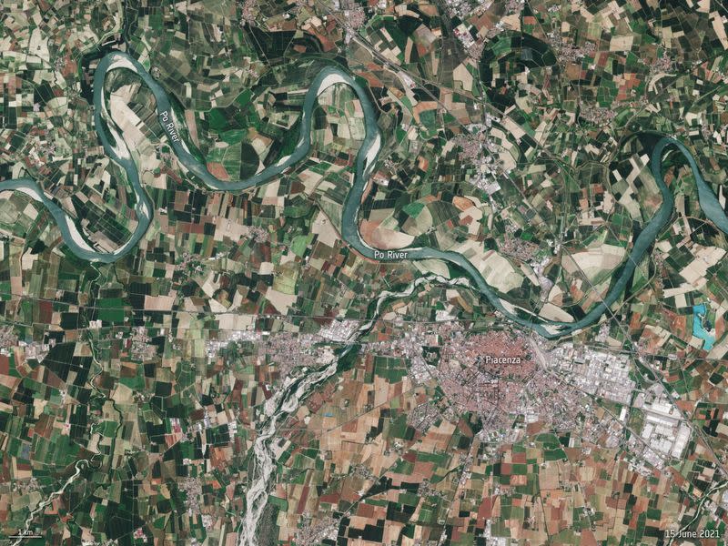 A Copernicus Sentinel-2 satellite image shows Po River water levels in northern Italy