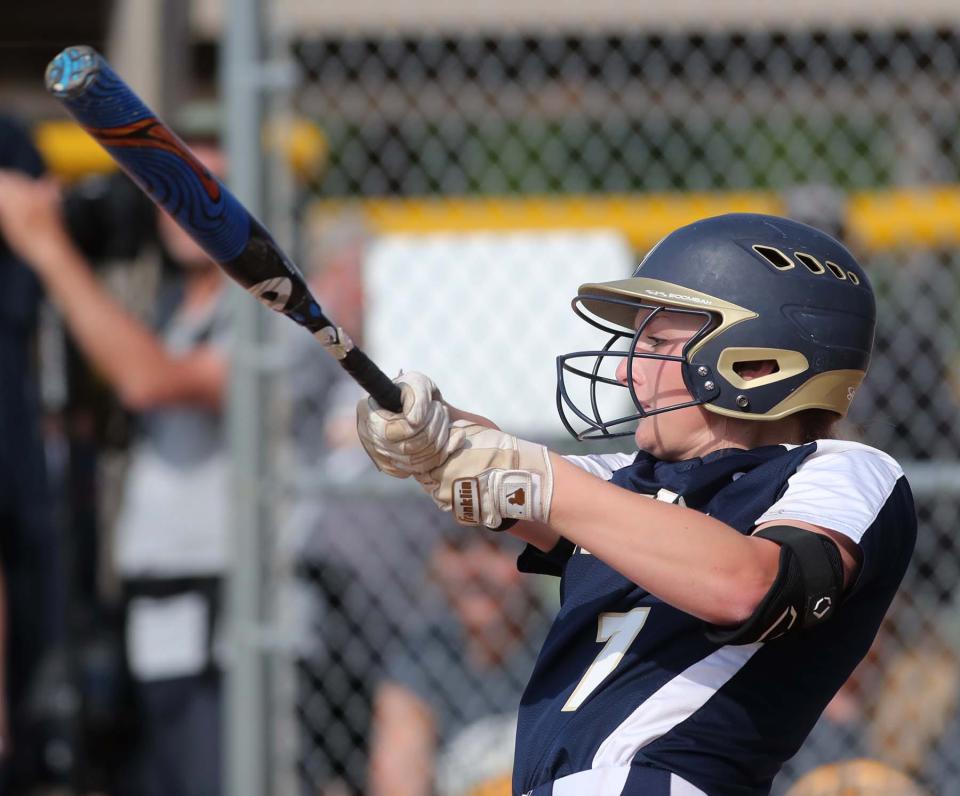 Archbishop Hoban's Taylor Gerring takes a swing during a game earlier this season. The Knights' season ended Saturday in a 5-3 loss to Triway in a Division II regional final.