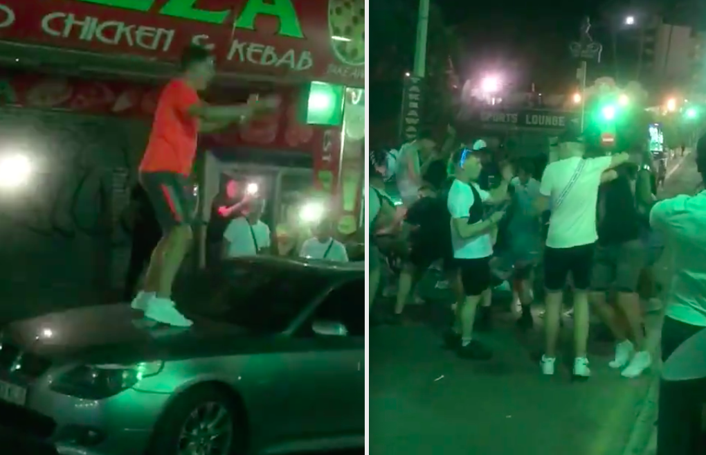 British tourists were filmed on the Magaluf party strip of Punta Ballena. (Twitter/@GuillEsteban)