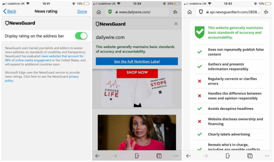 Microsoft's Edge mobile browser has started flagging fake news sites as part