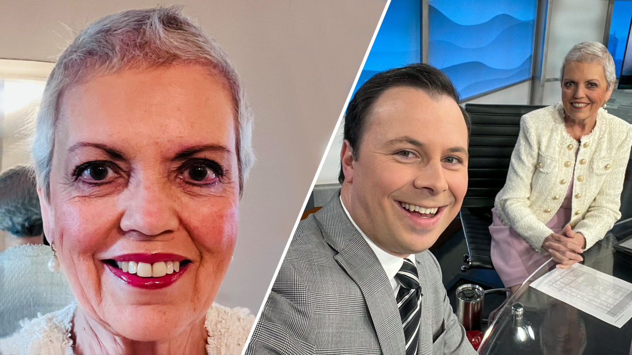 Birmingham, Ala., news anchor Pam Huff, pictured left with co-anchor Stephen Quinn, has chronicled her cancer treatment journey with viewers for nearly nine months. To celebrate being 