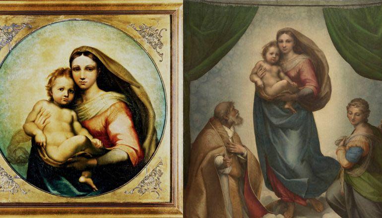 The de Brécy Tondo painting and Raphae's Sistine Madonna side-by-side. / Credit: University of Nottingham & University of Bradford