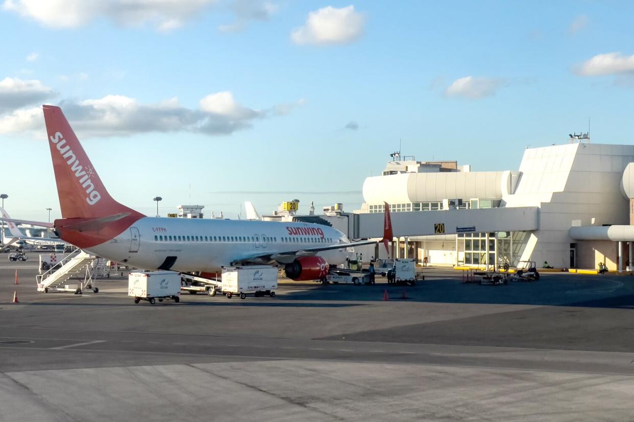 A Sunwing Airlines airplane at Cancun International Airport