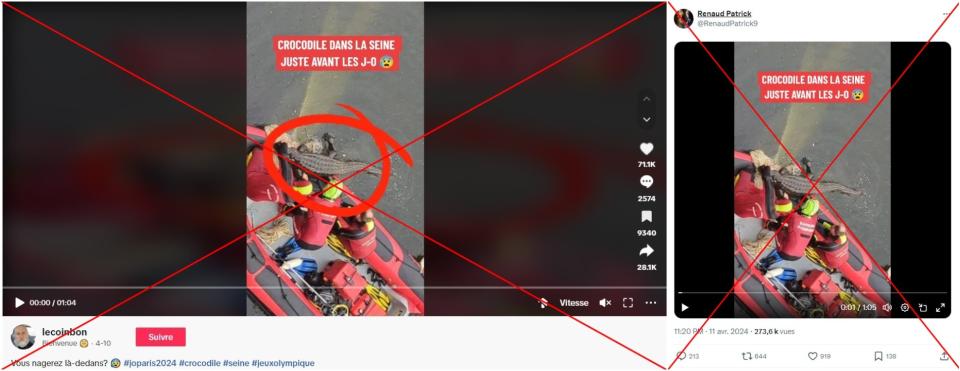 <span>Captures d'écran réalisées sur TikTok (à gauche) et X (à droite), le 22 avril 2024. </span>