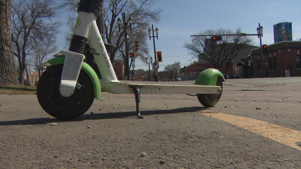 Three companies, Lime, Bird and Spin, now operate e-scooters in Edmonton's retail and entertainment districts. 