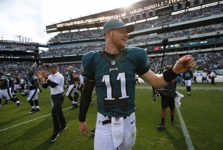 Carson Wentz has yet to throw an interception. (Getty Images)