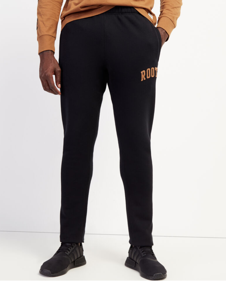 Roots Arch Park Slim Open Bottom Sweatpant. Image via Roots.