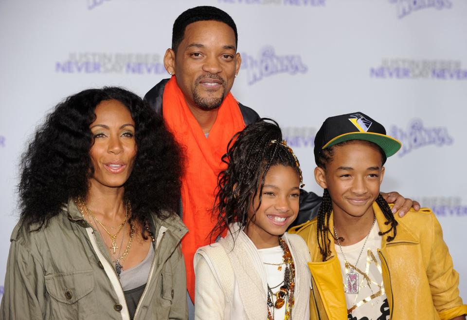 Actors Jada Pinkett Smith, Will Smith, singer Willow Smith and actor Jaden Smith arrive at the premiere of 