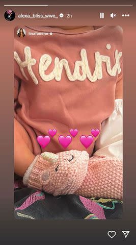 <p>ryan cabrera/instagram</p> Alexa Bliss reshares Lina Fanene's Instagram Story of her baby girl dressed up