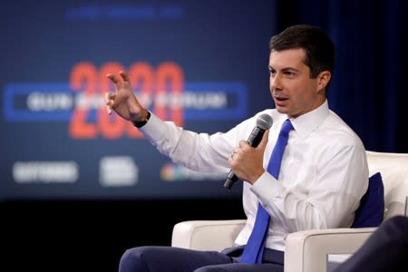 U.S. Democratic presidential candidate Buttigieg responds to a question during a forum held by gun safety organizations the Giffords group and March For Our Lives in Las Vegas