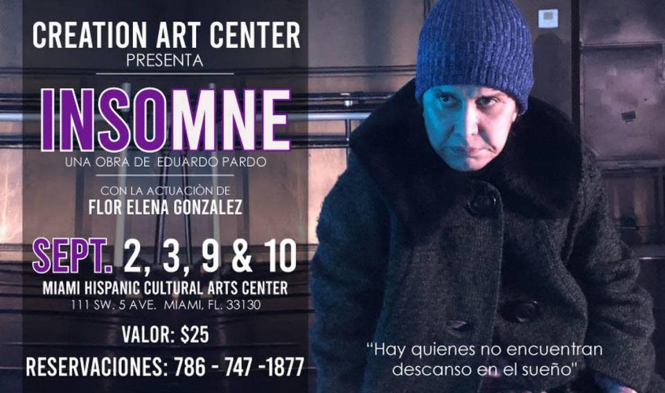 Centro de Arte de la Creación, nuevo ciclo de teatro “Insomne” en el Miami Hispanic Cultural Arts Center.