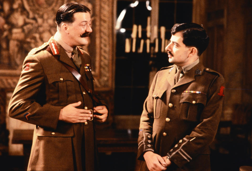 UNSPECIFIED, ENGLAND: Stephen Fry and Rowan Atkinson in a Blackadder Goes Forth sketch broadcast on March 12, 1999 as part of the 1999 Red Nose Day Campaign (Photo by BBC/Comic Relief via Getty Images)