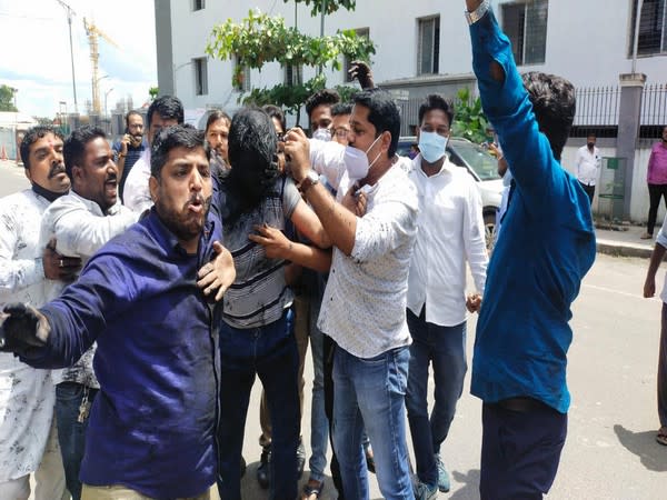 Visuals from outside Pune court (Photo/ANI)