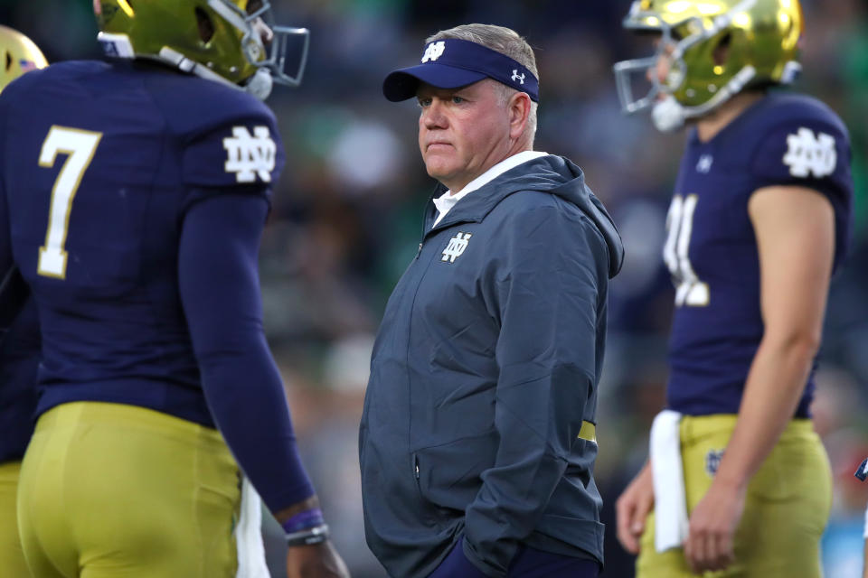 Brian Kelly and the Fighting Irish are sitting pretty at 8-0 with a manageable schedule the rest of the way. (Getty)