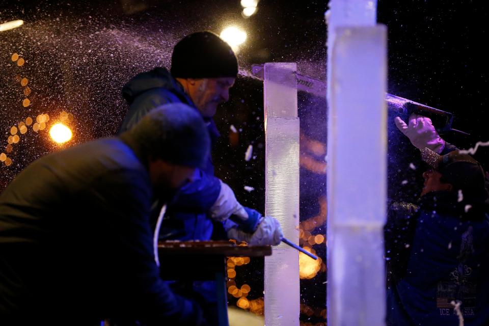 The Meltdown Winter Ice Festival's "Big Reveal" event took place at Jack Elstro Plaza in downtown Richmond on Friday, Jan. 24, 2020.