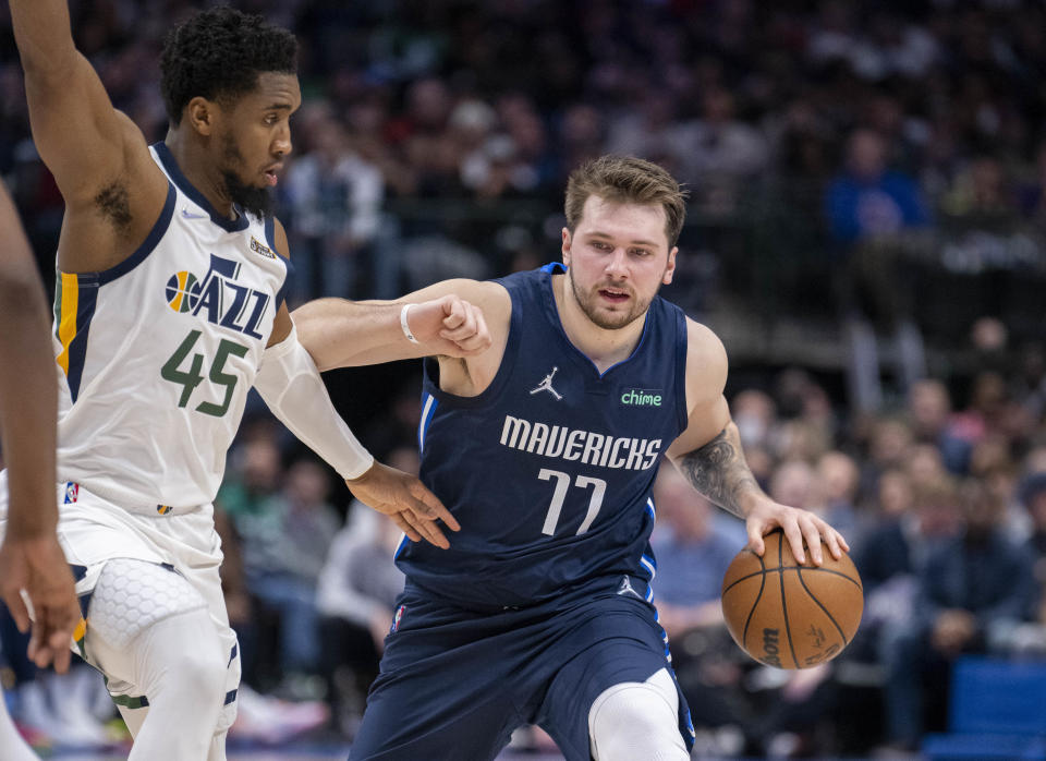 Utah Jazz guard Donovan Mitchell and Dallas Mavericks counterpart Luka Doncic will dictate the outcome of their NBA postseason first-round series. (Jerome Miron/USA Today Sports)