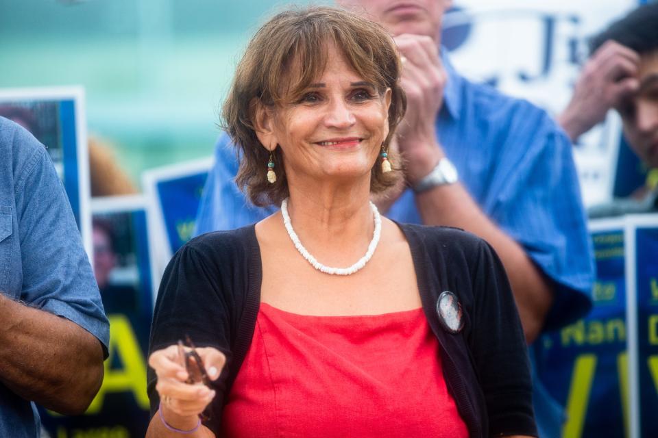 Sylvia Campos, a candidate to represent District 2 on the Corpus Christi City Council, smiles after speaking at a campaign event at City Hall on Monday, Sept. 5, 2022. Campos is one of four candidates running a joint campaign as the self-described "People's Community Candidates."