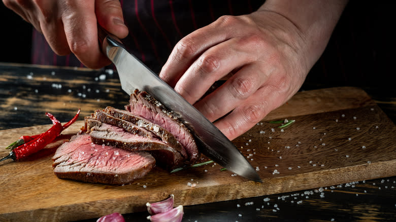 Slicing steak against the grain