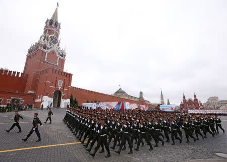 Russian servicemen parade during the 72nd anniversary of the end of World War II on the Red Square in Moscow. REUTERS/Maxim Shemetov