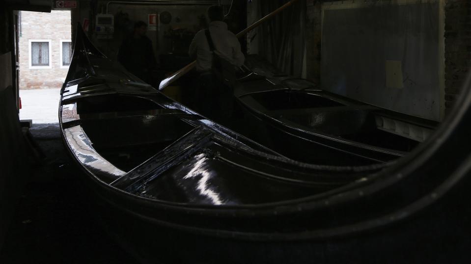 Gondolas ready for maintenance are pictured at the San Trovaso boatyard known as a