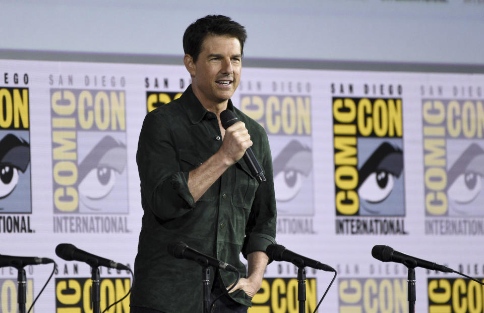 Tom Cruise presents a clip from "Top Gun: Maverick" on day one of Comic-Con International on Thursday, July 18, 2019, in San Diego. (Photo by Chris Pizzello/Invision/AP)