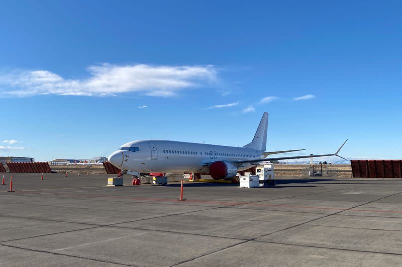 FILE PHOTO: Boeing 737 MAX white tail in Moses Lake, Washington