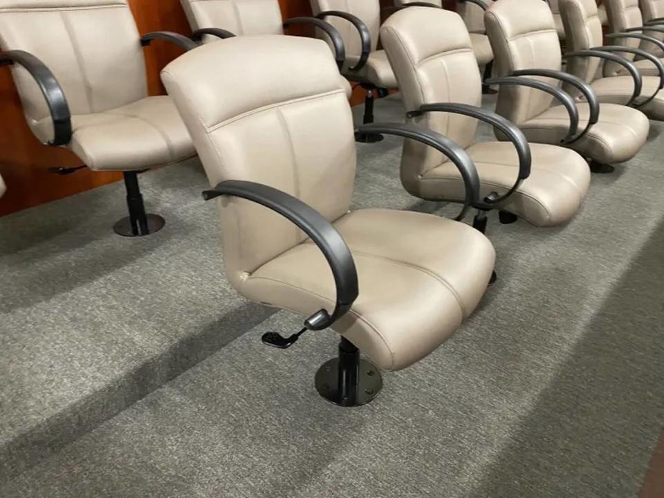 New seats for jurors are part of the renovated courtroom in Superior Court in Santa Maria in the aftermath of vandalism.