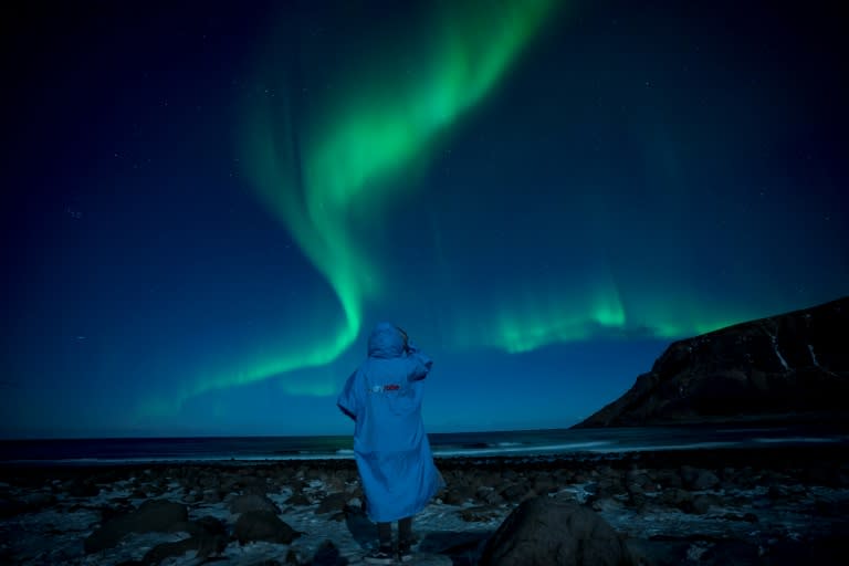 The Northern Lights (Aurora borealis) above the Arctic Circle in northern Norway