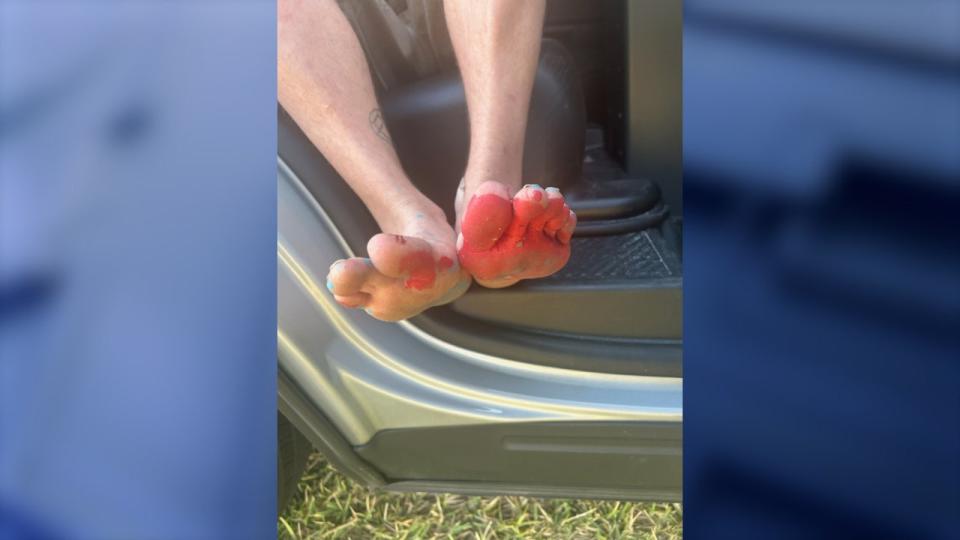<div>Ryan Paradise is accused of knocking over a red can of paint after damaging property on a mini golf course. Police said he had red paint on his foot when they found him. (Photo: Cocoa Beach Police Department)</div>