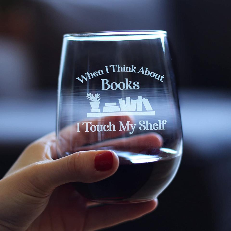 gifts for book lovers - Bevee stemless book lover themed wineglass