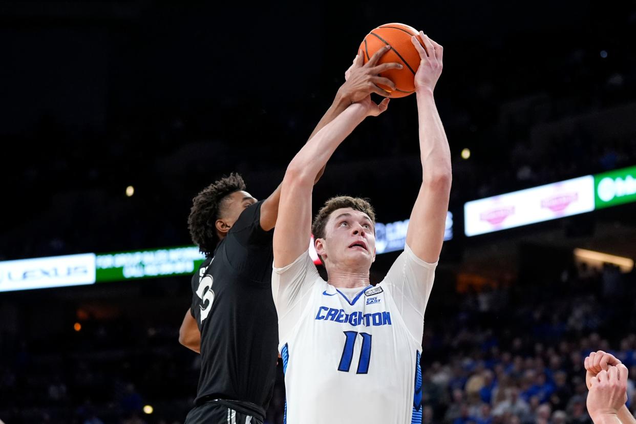 Creighton center Ryan Kalkbrenner, pictured here in the first matchup against Xavier on Jan. 23, had a game-high 28 points Saturday. Kalkbrenner made 12 of his 14 shots and had seven rebounds and four blocked shots.