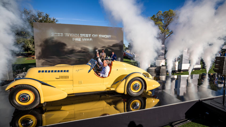 A 1935  Duesenberg SJ at the 2023 Concours at Wynn Las Vegas.