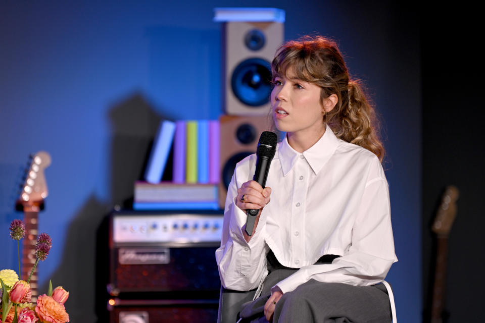 NEW YORK, NEW YORK - OCTOBER 03: Jennette McCurdy speaks onstage at The Future of Audiobooks Event with Spotify 2023 on October 03, 2023 in New York City. (Photo by Bryan Bedder/Getty Images for Spotify)