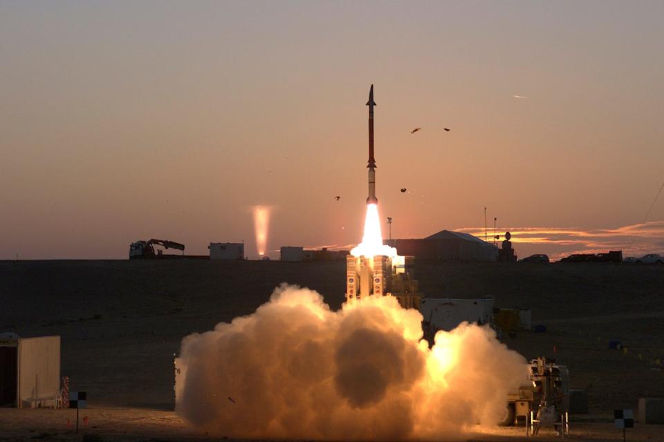 This Monday, Dec. 21, 2015 file photograph provided by the Israeli Ministry of Defense shows a launch of David's Sling missile defense system.