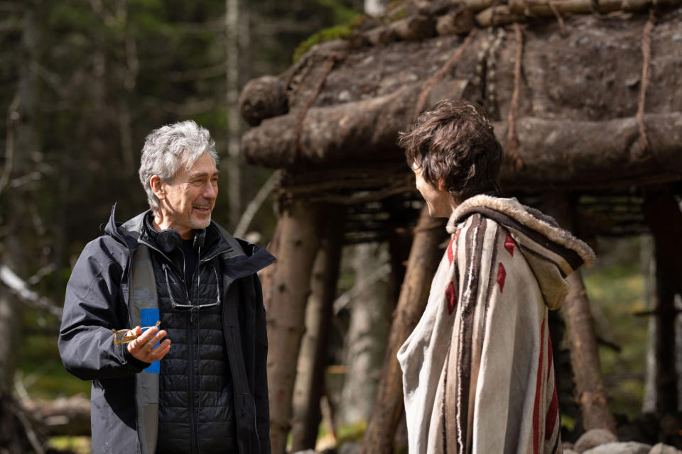 (L-R): Tony Gilroy and Diego Luna on the set of Lucasfilm's ANDOR, exclusively on Disney+. ©2022 Lucasfilm Ltd. & TM. All Rights Reserved.