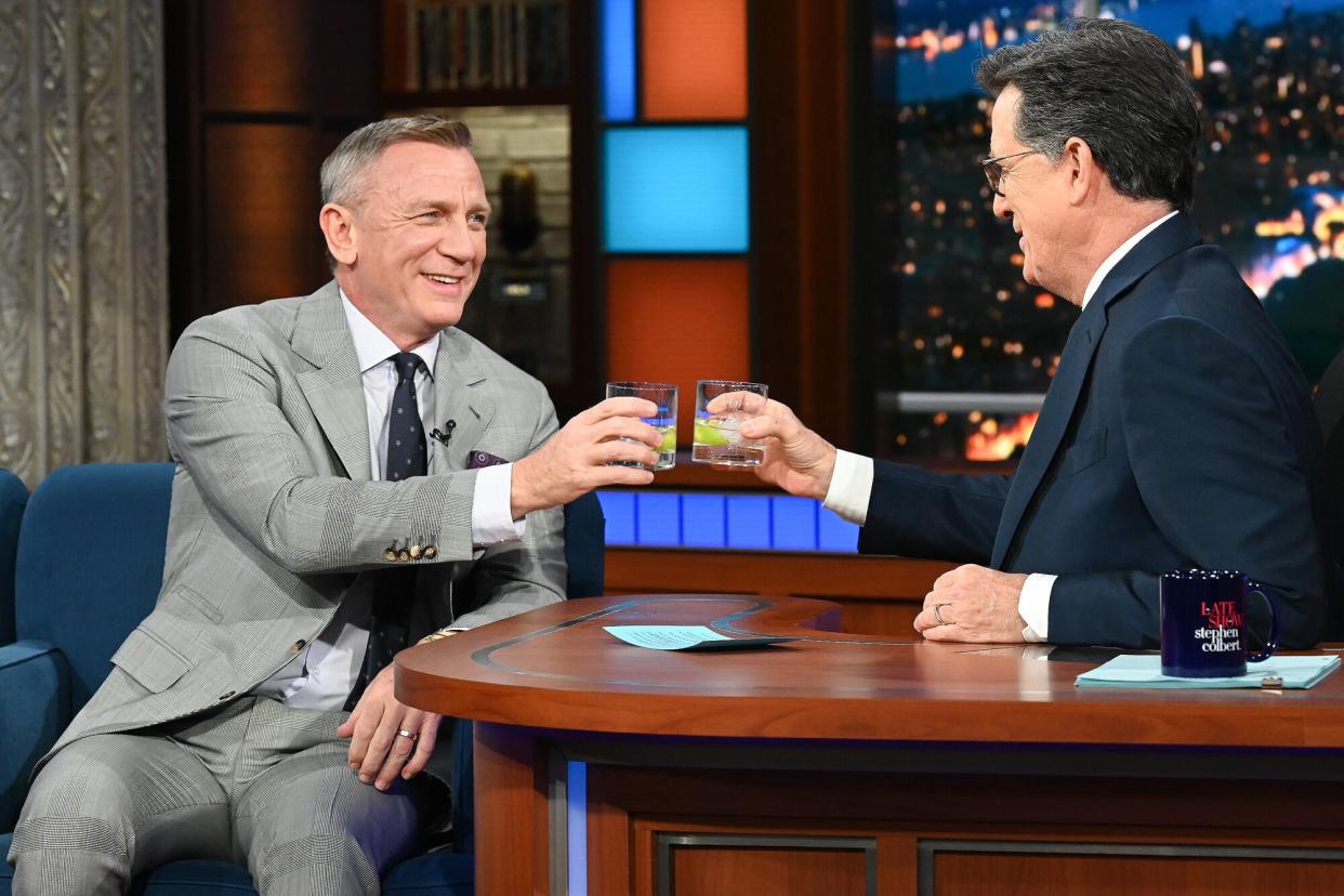 The Late Show with Stephen Colbert and guest Daniel Craig during Monday’s November 21, 2022 show.