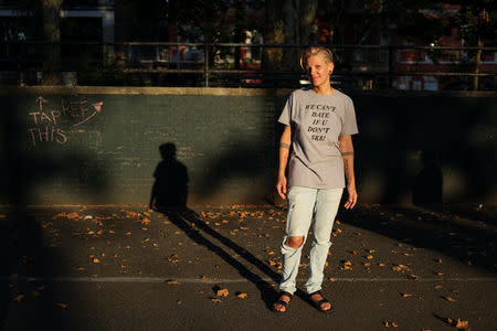 Therese Grossmeyer, 35, a fine carpenter, poses for a portrait in the Manhattan borough of New York, U.S., September 3, 2018. REUTERS/Caitlin Ochs