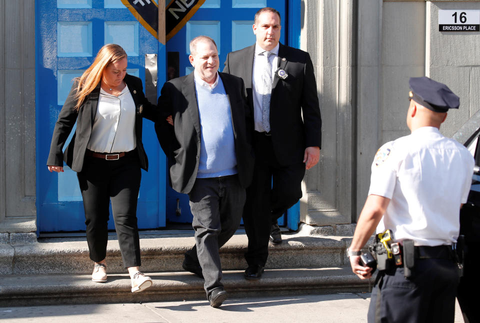 <p>Film producer Harvey Weinstein leaves the 1st Precinct in Manhattan in New York, May 25, 2018. (Photo: Mike Segar/Reuters) </p>