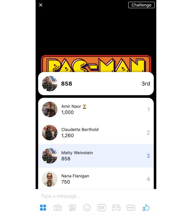 Pac-Man Facebook Messenger Instant Games.