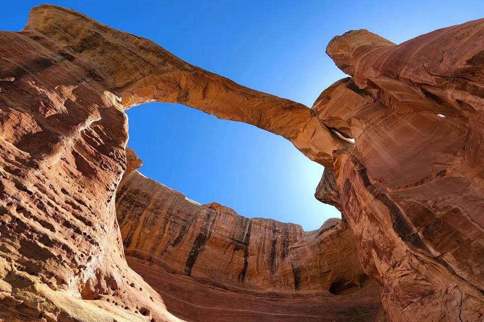 Looking up at The Arches in Rattlesnake Canyon, Colorado