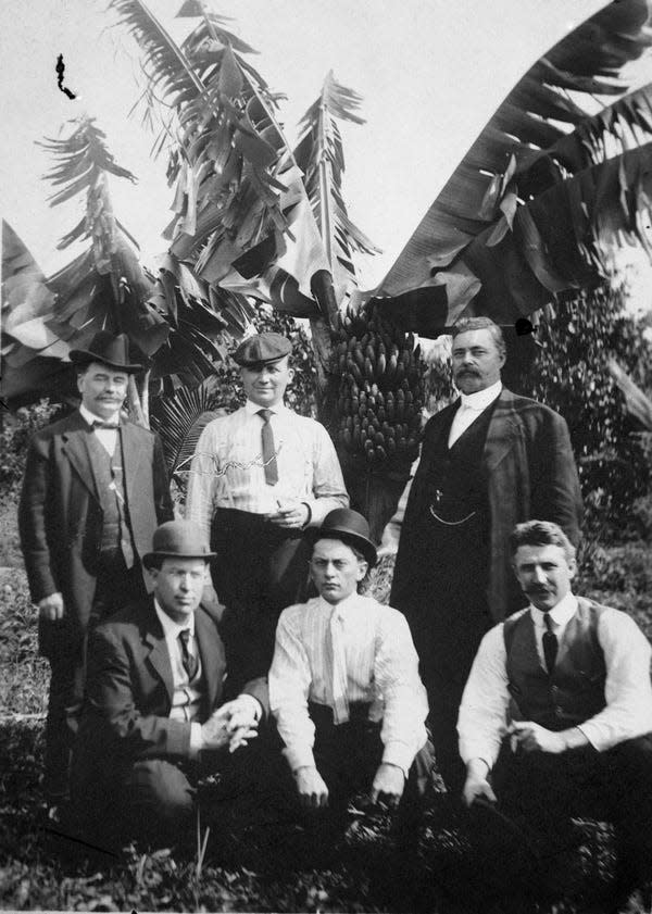 Napoleon Bonaparte Broward (standing, right) visits South Florida in 1906.