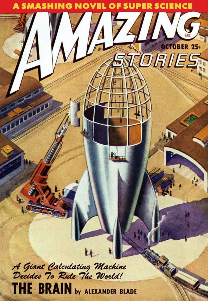Portada del magazine Amazing Stories, una revista de ciencia ficción muy popular a mediados del siglo XX.