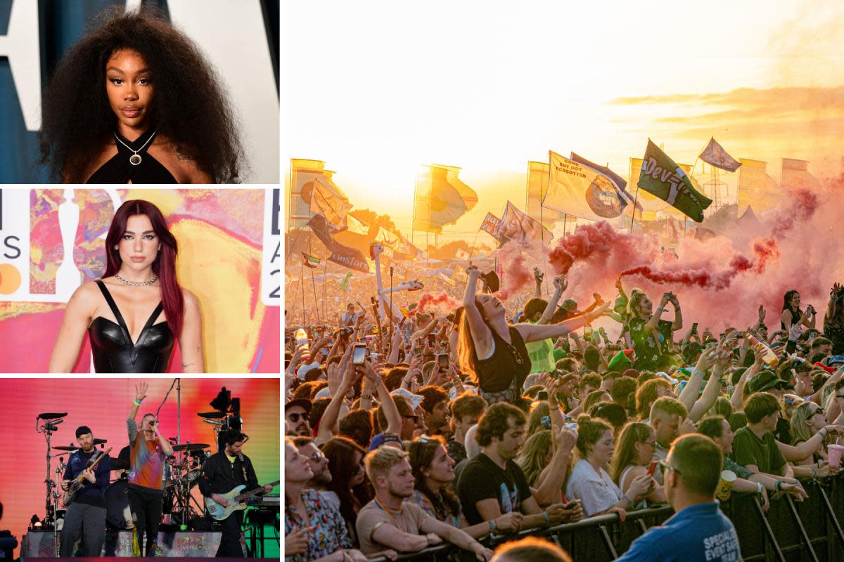 Dua Lipa, Coldplay and SZA will be the headliners at Glastonbury 2024 over the weekend <i>(Image: Ian West/Peter Byrne/Ben Birchall/PA Wire)</i>