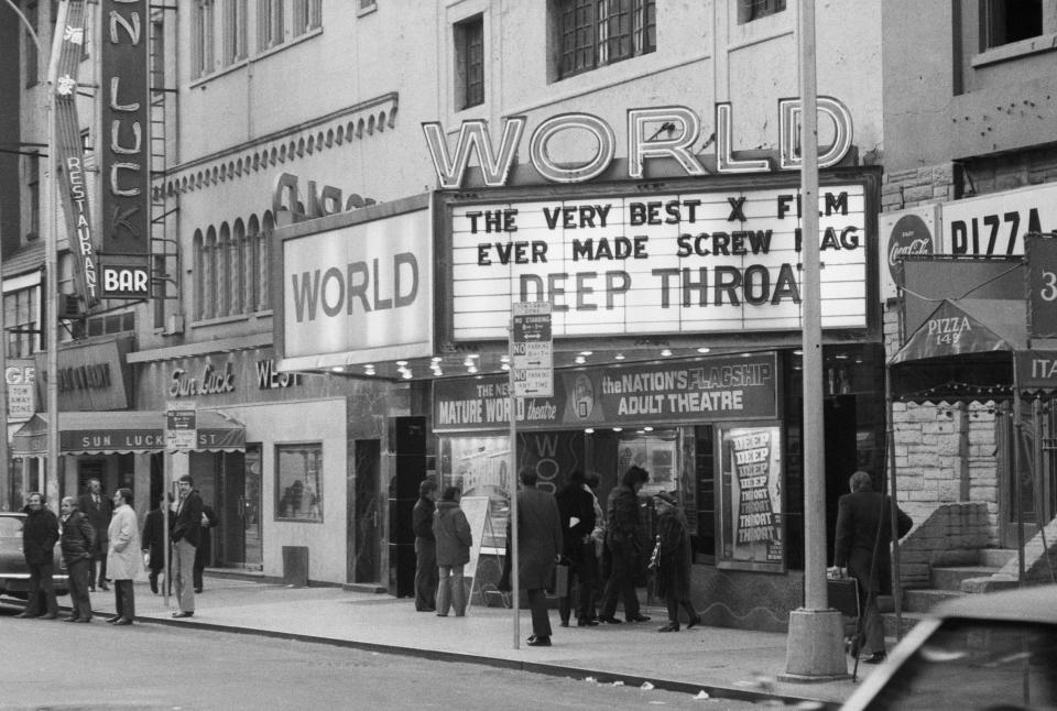 (Original Caption) 2/1973-New York, New York-Marquee of The New Mature World Theatre which is showing the porno-film, 