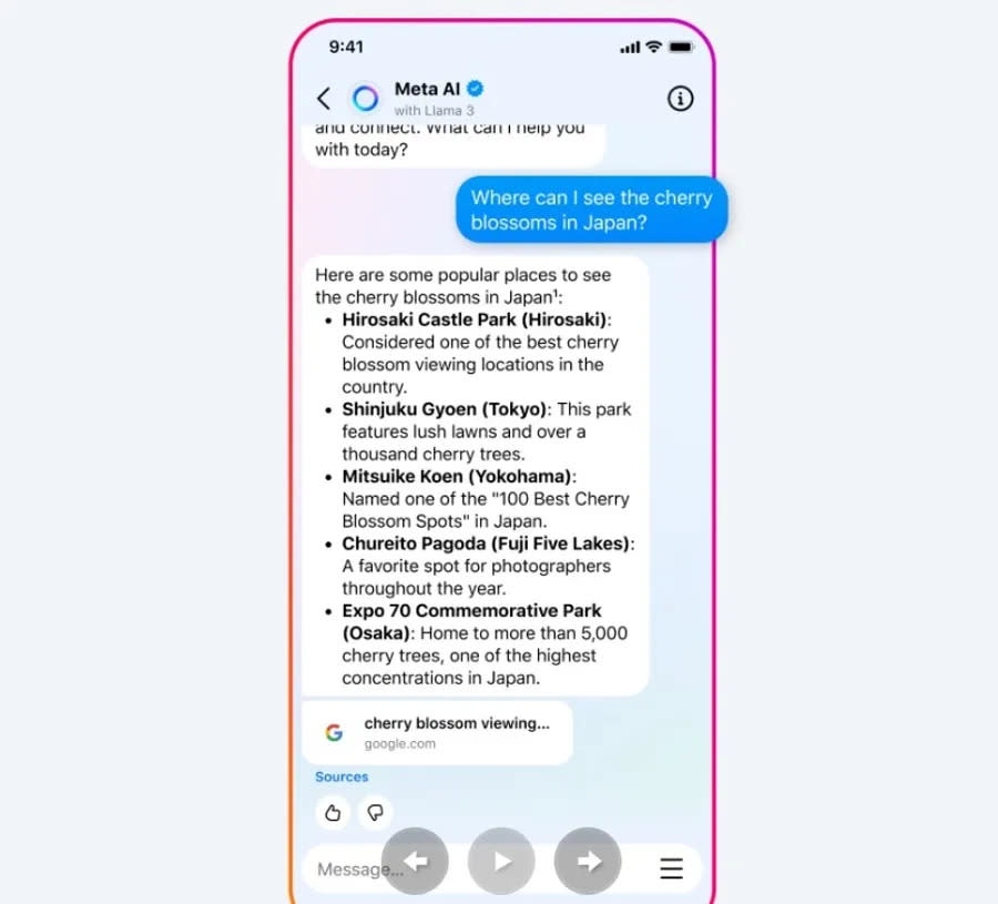 Meta AI能夠建議用戶旅遊景點.jpg 圖/螢幕截圖