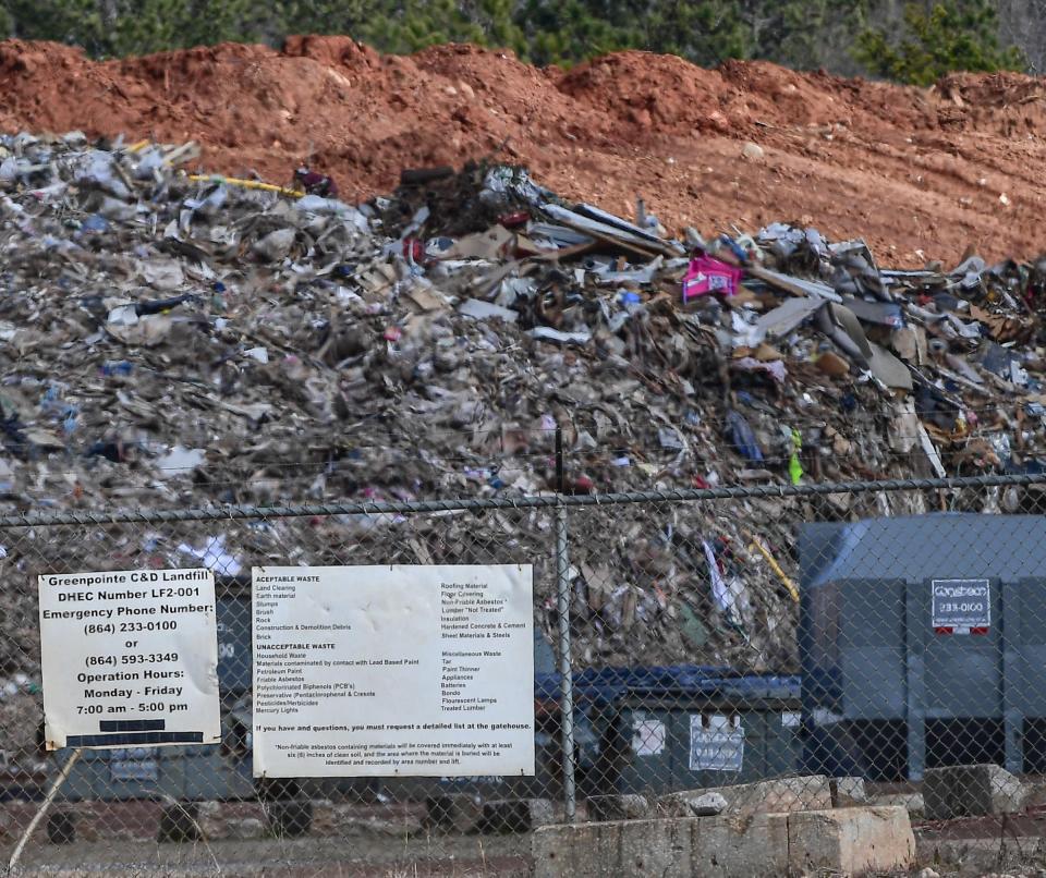 Dumped material at Greenpointe C & D Landfill. The landfill, open 7 a.m. to 5 p.m. is at 500 Hamlin Road, Easley.