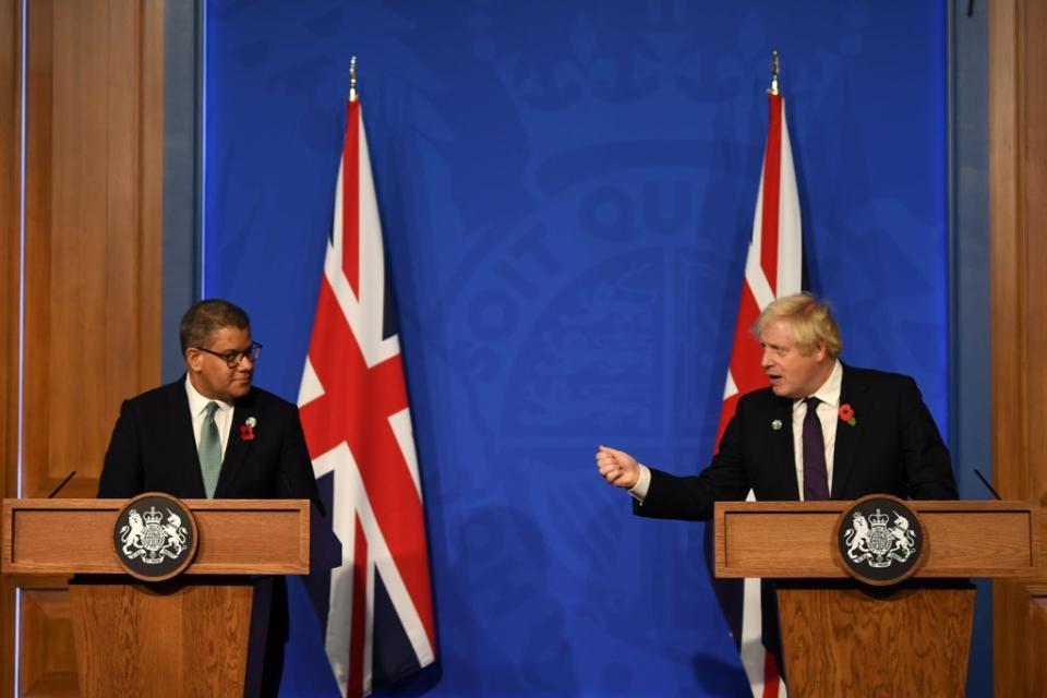 Prime Minister Boris Johnson and Alok Sharma, President of the Cop26, held a press conference in Downing Street (Daniel Leal/PA) (PA Wire)